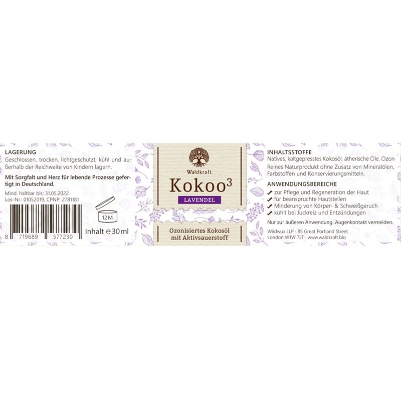 WALDKRAFT - KOOKO3 - OLIO DI COCCO OZONIZZATO CON LAVANDA 4 WALDKRAFT - KOOKO3 - OLIO DI COCCO OZONIZZATO CON LAVANDA - immagine 2